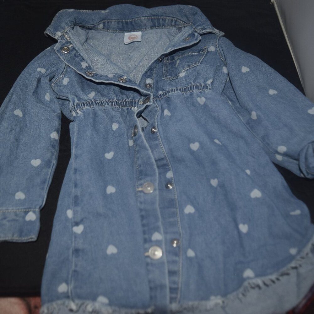 Wonder Nation Heart Print Denim Shirt Dress 3T